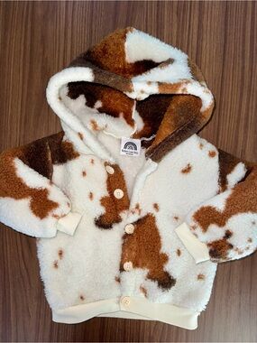Modern Lux Brown & Cream Cow Print Sherpa Hoodie for Kids